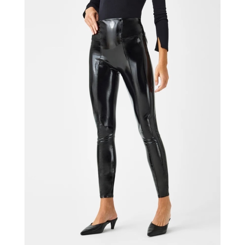 SPANX Faux Patent Leather Leggings Black NEW